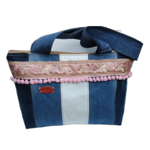 Bolso vaquero romántico con Madroños en Rosa