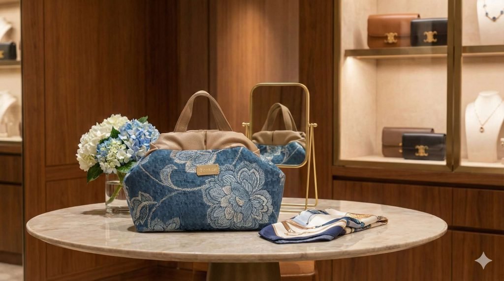 Bolso “Essential” en tejido floral y piel natural